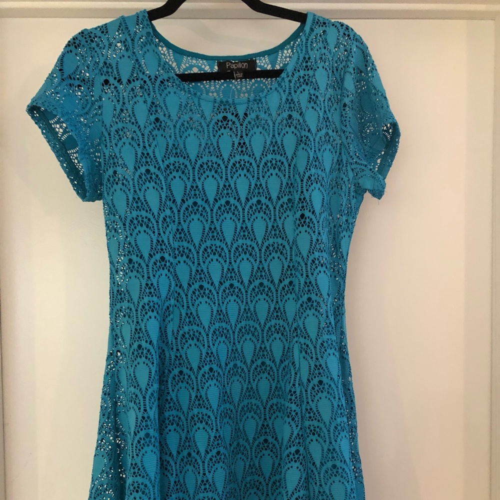 Papillon bright blue/teal eyelet dress